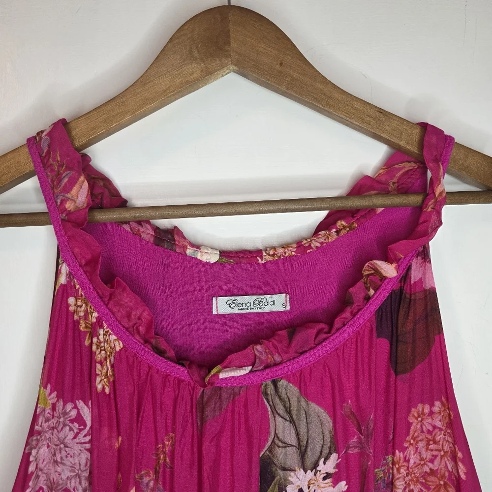 Elena Baldi Italian Silk Foral Sundress – Size S – Fuchsia - Picture 2 of 7